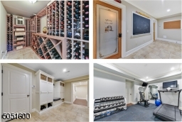 Traditional staircase w/decorative wood balusters, built-in chalkboard, cubbies w/open & concealed storage, built-in seat, bead board ceiling & recessed lights. Wine RM w/ temperature control & keypad lock. Gym featuring rubber flooring & mounted mirror.