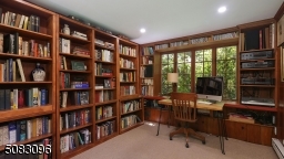 Custom built-in bookcases, gorgeous windows overlooking expansive yard