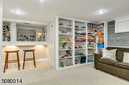 Finished Basement with Charming Custom Bar