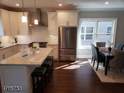 Center island has built-in drawer microwave