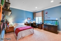 15'8" x 15' Crown Moulding, recessed lighting, walk-in closet with organizer with built-in shelving, wall to wall carpet