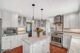 Center island and stainless steel appliances.