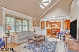 Looking into the kitchen, take note of the custom moldings.