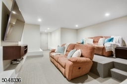Media Room featuring wall-to-wall carpeting, recessed lights and tiered seating