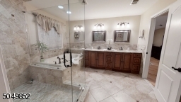 6 Piece Bathroom Double Sink Vanity - Jacuzzi Tub, Stall Shower - Bidet - Toilet