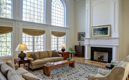 Two story stunning  great room, wall to wall windows.