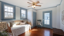 Bedroom #2 offers gorgeous hardwood floors, ceiling fan, high ceilings, French door to terrace and good size closet.