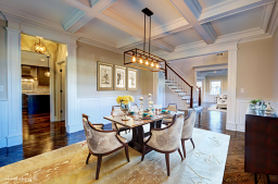Spacious  with distinct millwork: Raised Paneling, header Crown and Coffered Ceiling and walnut inlay.
