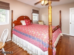 Inviting guest room with two sun filled windows and paddle fan
