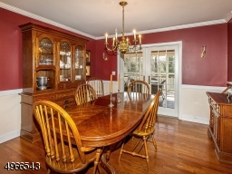 Dining room with chair rail accesses screened porch through the French door