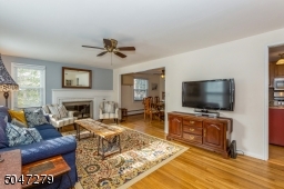 Sun filled living room with gas fireplace