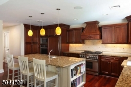 Gourmet Kitchen with top appliances and large center island with beverage cooler.